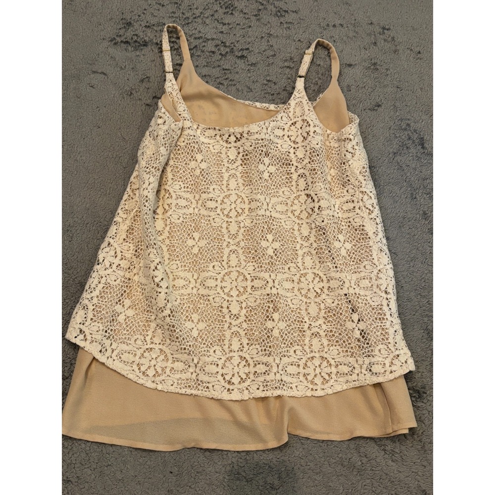 Cabi Lace Overlay Cami Tank Top Womens Small Ivory Floral Crochet Layered 798 - Picture 5 of 5